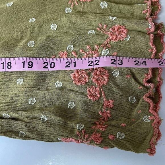 Free People Hearts Rising Pants Women’s Size Large Moss Green Embr Boho Wide Leg - Picture 10 of 10